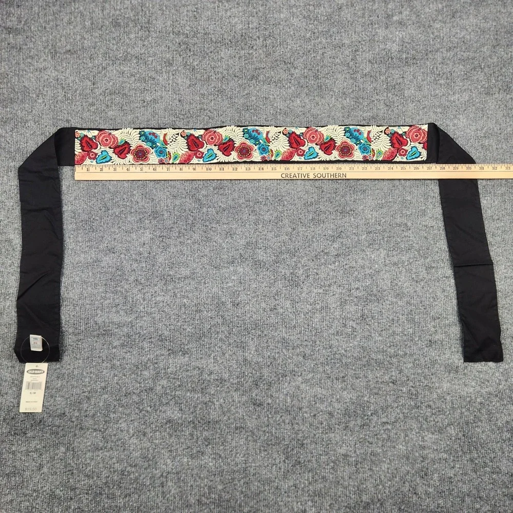 Old Navy Black Floral Embroidered Sash Tie Belt Boho Folk S/M NWT